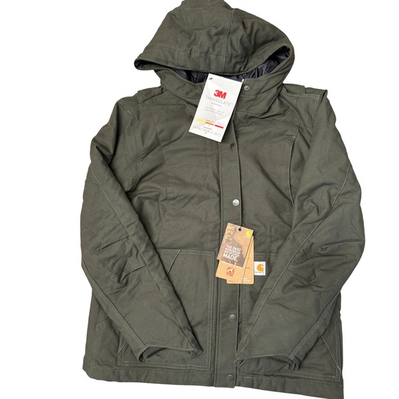 Carhartt Full Swing Cryder Jacket Olive Green Hooded Coat Women's M NEW - Picture 1 of 10